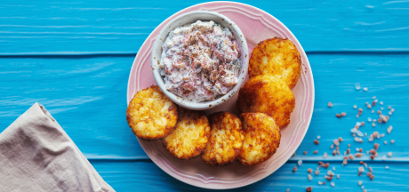 Картофени палачинки Rösti Rondjes с кремообразен пастет от сьомга и копър