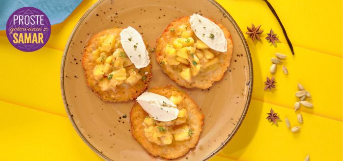 Placki ziemniaczane z mascarpone i szybką konfiturą z jabłek i gruszek z kardamonem, anyżem i goździkami 
